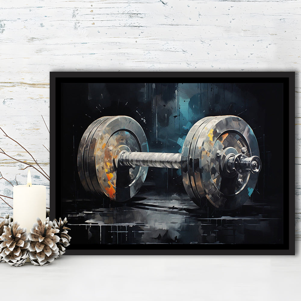 Barbell Graffiti Painting Canvas Print, Gym, Motivational Fitness Sports, Framed Canvas Print Wall Art, Floating Frame