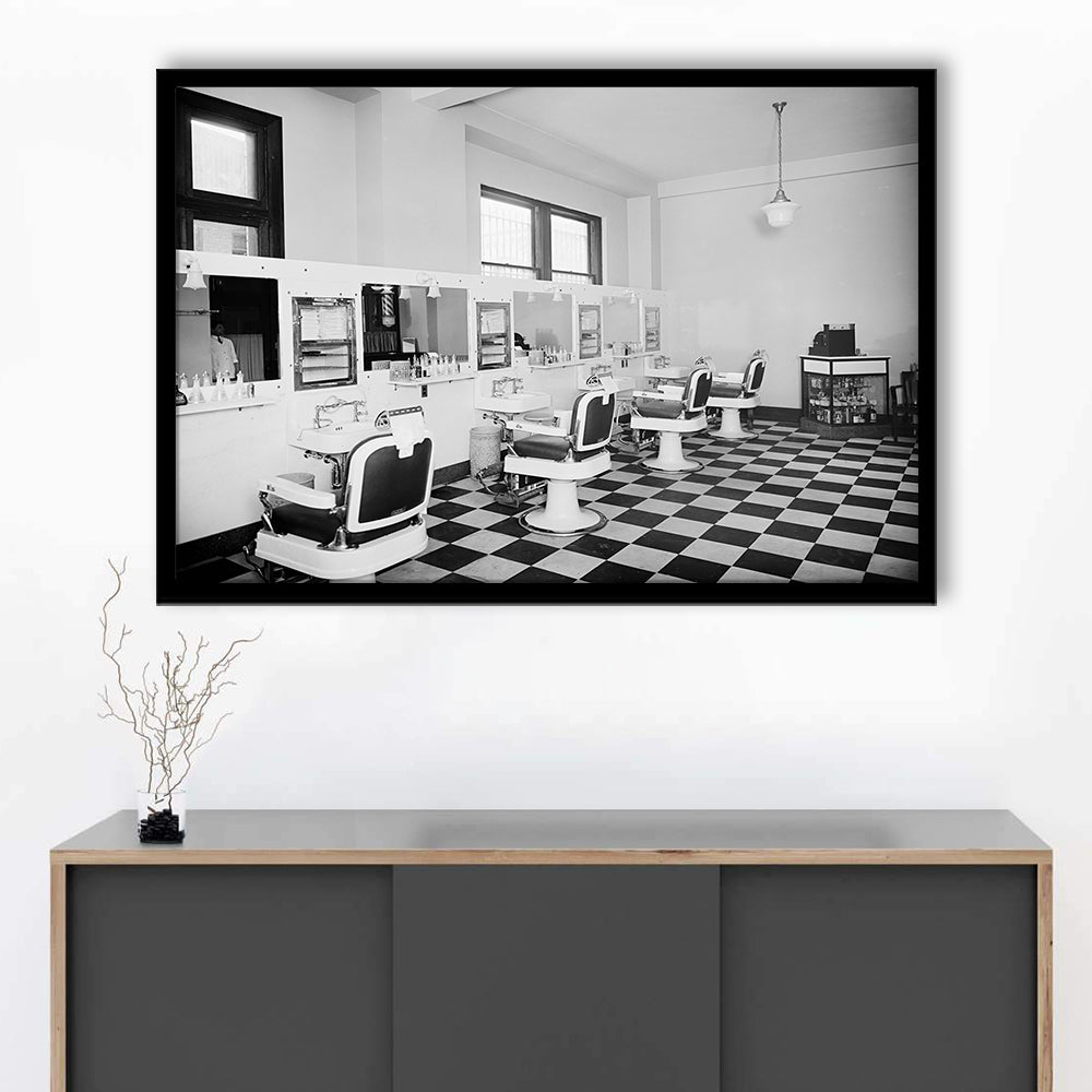 Barbershop & Hair Salon Black and White Art Retro Photography, Framed Art Print Wall Decor