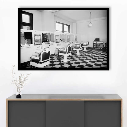 Barbershop & Hair Salon Black and White Art Retro Photography, Framed Art Print Wall Decor
