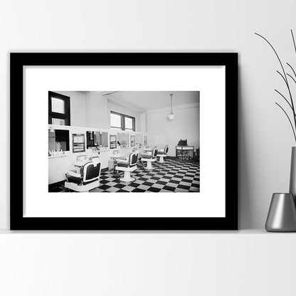 Barbershop & Hair Salon Black and White Art Retro Photography, Framed Art Print White Border Wall Decor