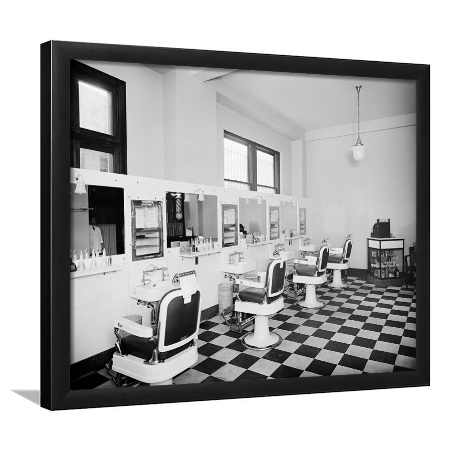 Barbershop & Hair Salon Black and White Art Retro Photography, Framed Art Print Wall Decor