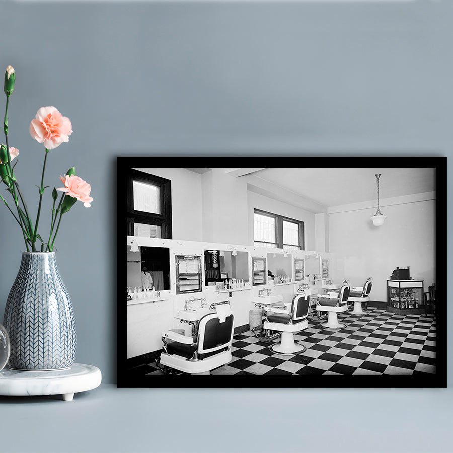 Barbershop & Hair Salon Black and White Art Retro Photography, Framed Art Print Wall Decor
