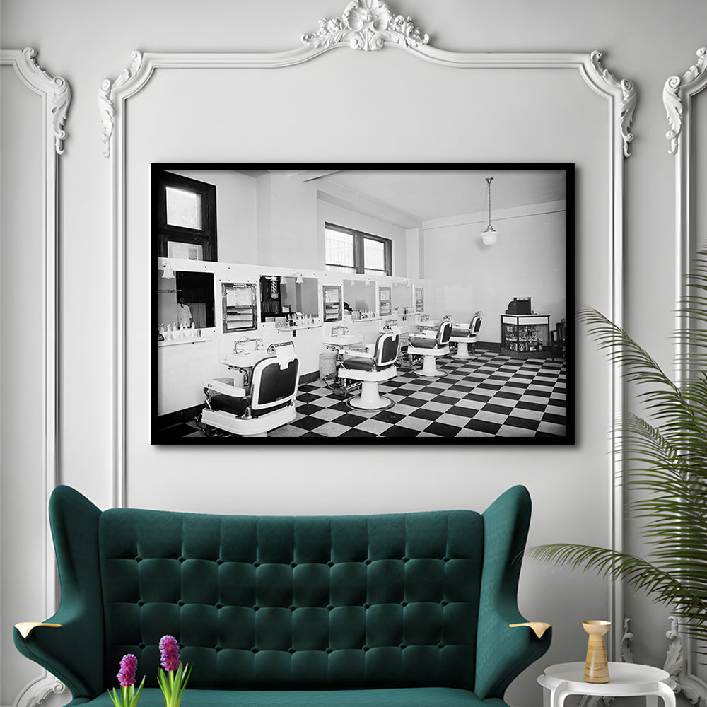 Barbershop & Hair Salon Black and White Art Retro Photography, Framed Art Print Wall Decor