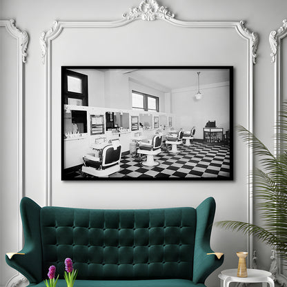 Barbershop & Hair Salon Black and White Art Retro Photography, Framed Art Print Wall Decor