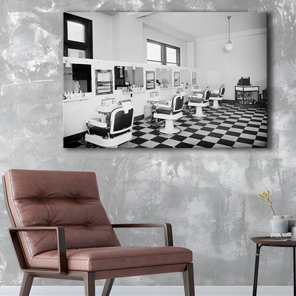 Barbershop & Hair Salon Black and White Art Retro Photography, Canvas Print Wall Art Decor