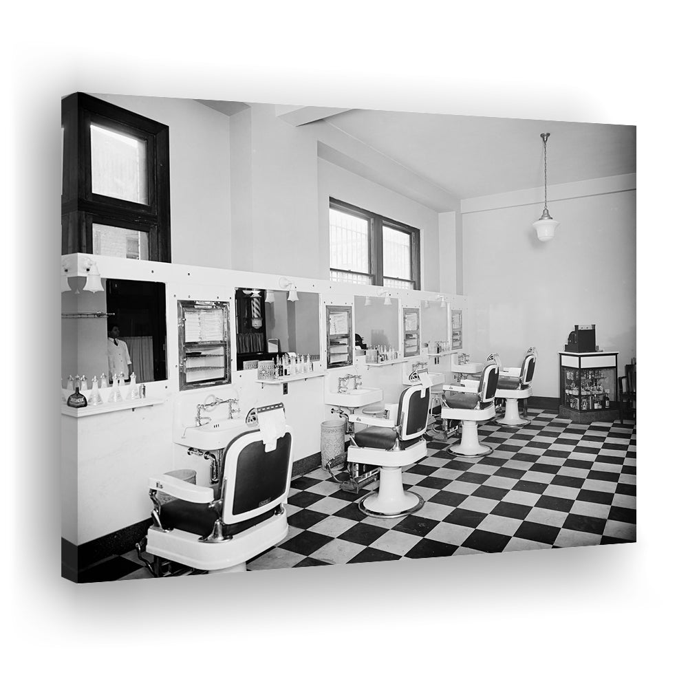 Barbershop & Hair Salon Black and White Art Retro Photography, Canvas Print Wall Art Decor