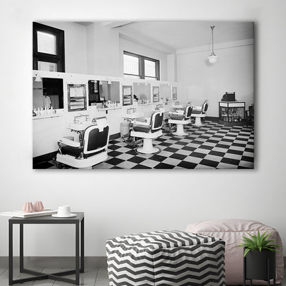 Barbershop & Hair Salon Black and White Art Retro Photography, Canvas Print Wall Art Decor