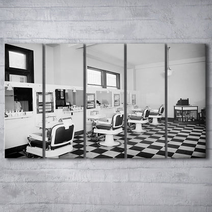 Barbershop & Hair Salon Black and White Art Retro Photography, 5 Pieces Large Canvas Print