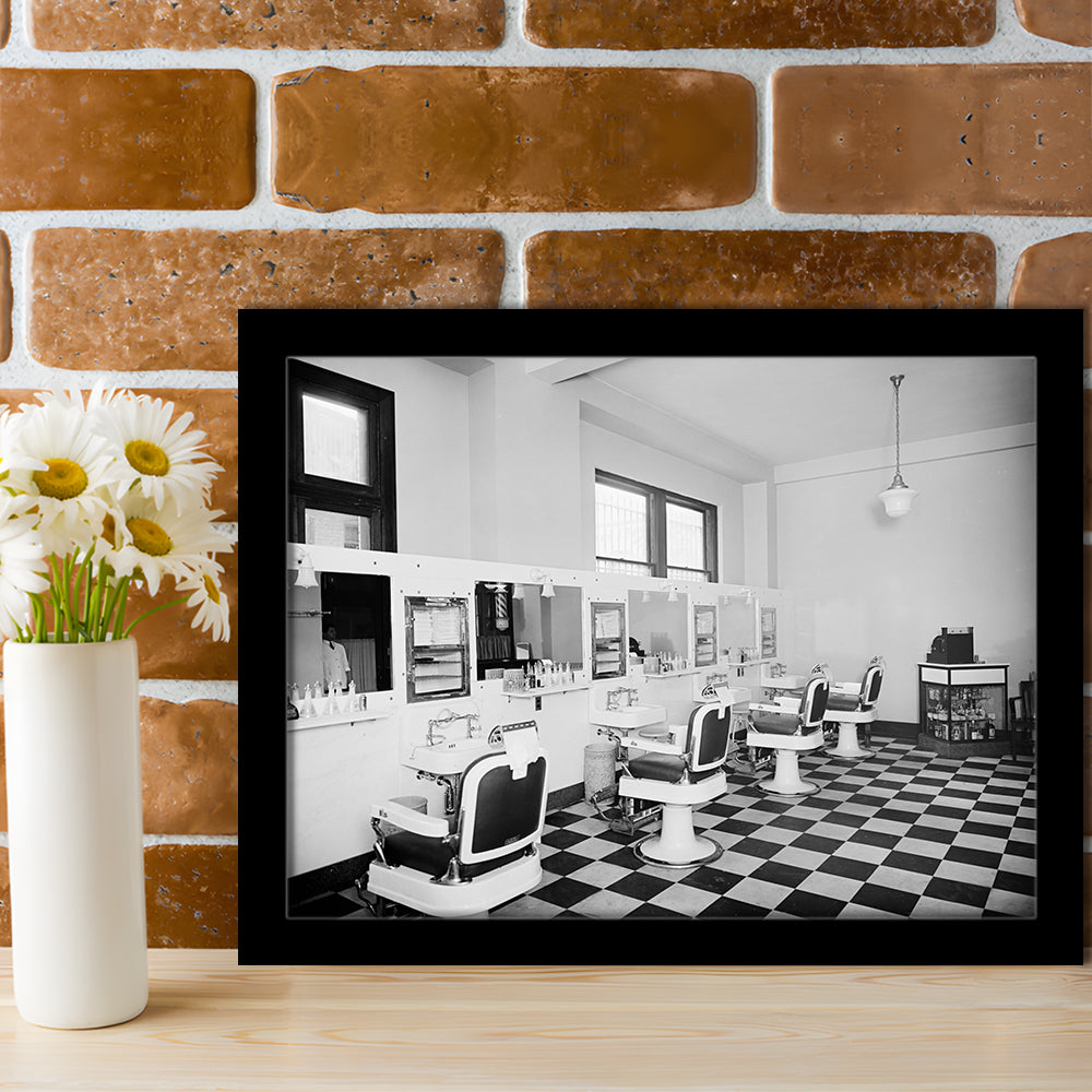 Barbershop & Hair Salon Black and White Art Retro Photography, Framed Art Print Wall Decor