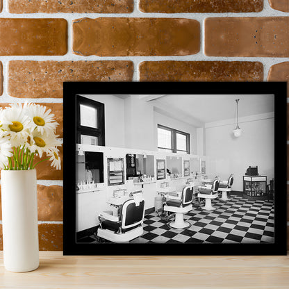 Barbershop & Hair Salon Black and White Art Retro Photography, Framed Art Print Wall Decor