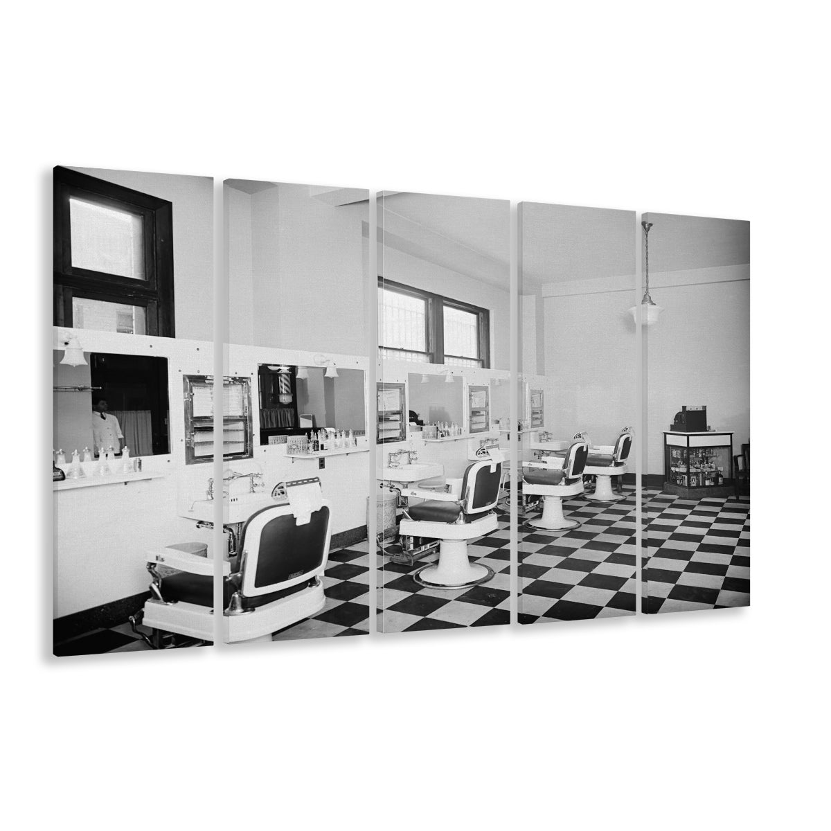 Barbershop & Hair Salon Black and White Art Retro Photography, 5 Pieces Large Canvas Print