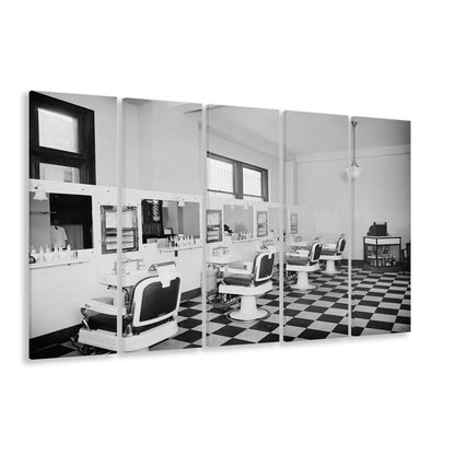 Barbershop & Hair Salon Black and White Art Retro Photography, 5 Pieces Large Canvas Print