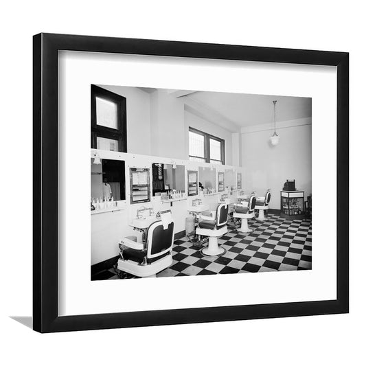 Barbershop & Hair Salon Black and White Art Retro Photography, Framed Art Print White Border Wall Decor
