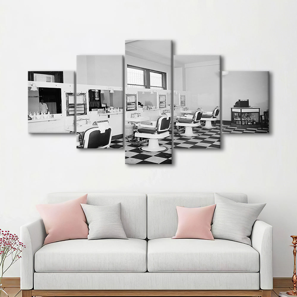 Barbershop & Hair Salon Black and White Art Retro Photography, Mixed 5 Pieces Canvas Print
