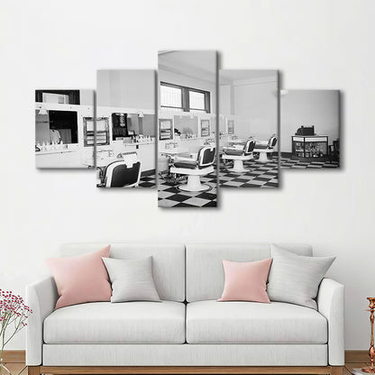 Barbershop & Hair Salon Black and White Art Retro Photography, Mixed 5 Pieces Canvas Print