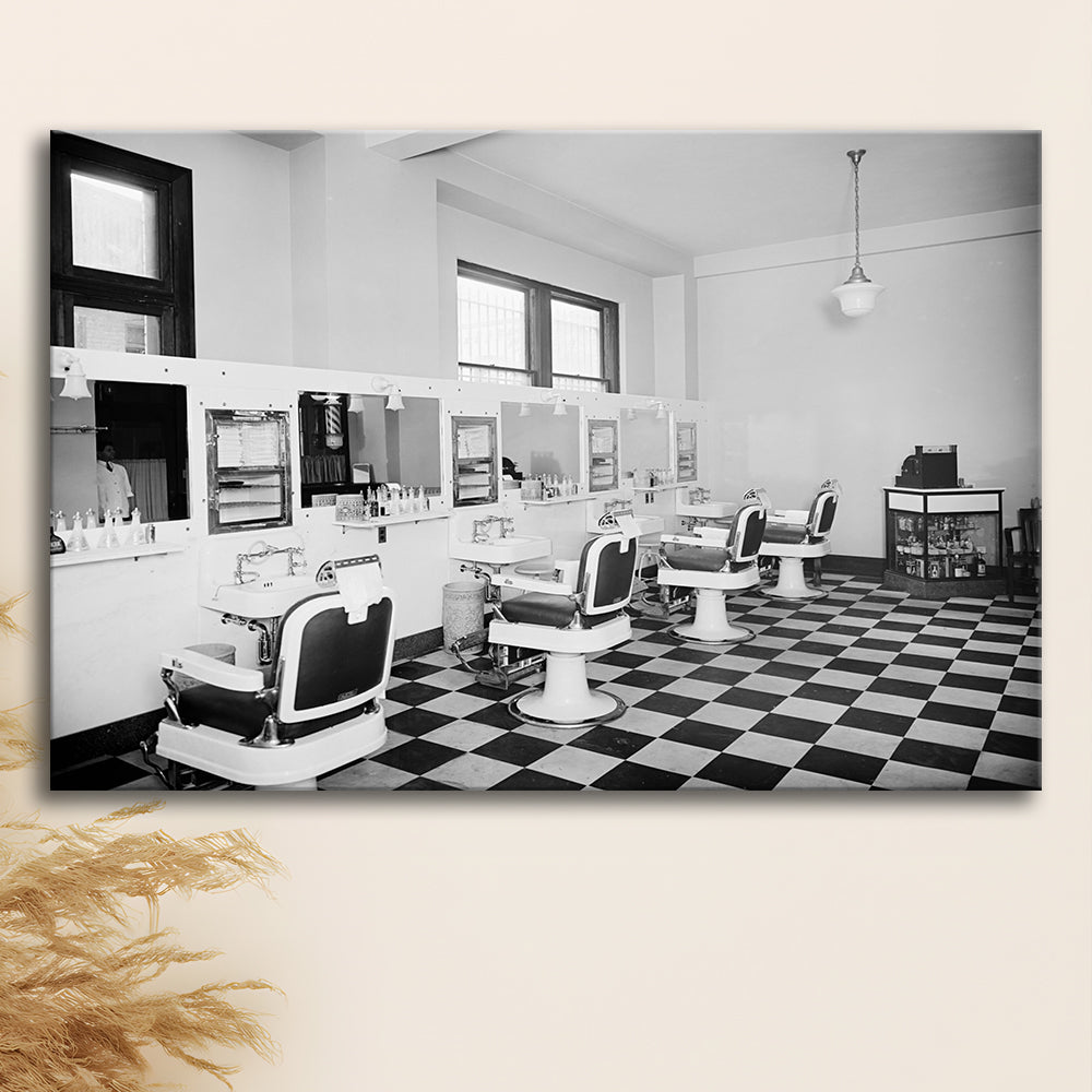 Barbershop & Hair Salon Black and White Art Retro Photography, Canvas Print Wall Art Decor