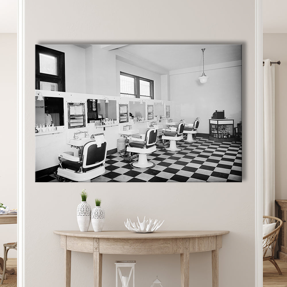 Barbershop & Hair Salon Black and White Art Retro Photography, Canvas Print Wall Art Decor