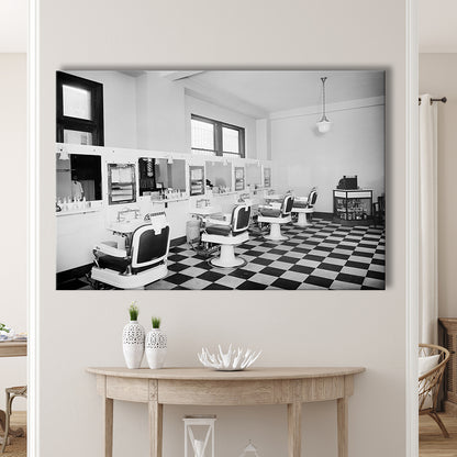 Barbershop & Hair Salon Black and White Art Retro Photography, Canvas Print Wall Art Decor