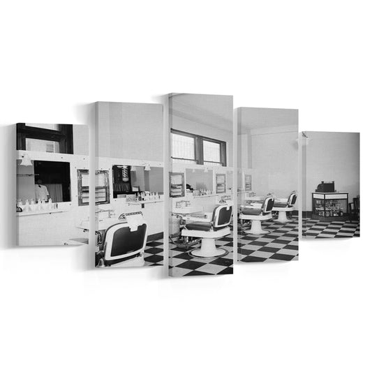 Barbershop & Hair Salon Black and White Art Retro Photography, Mixed 5 Pieces Canvas Print