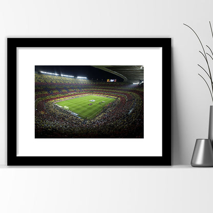 Barcelona Catalonia Football Stadium, Stadium Canvas, Sport Art, Gift for him, White Border Framed Art Print Wall Decor