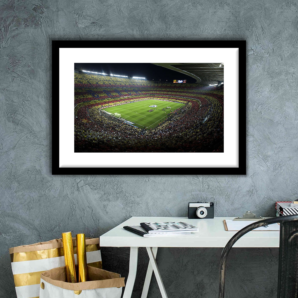 Barcelona Catalonia Football Stadium, Stadium Canvas, Sport Art, Gift for him, White Border Framed Art Print Wall Decor