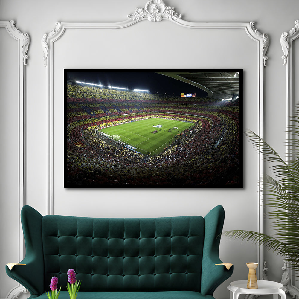 Barcelona Catalonia Football Stadium, Stadium Canvas, Sport Art, Gift for him, Framed Art Print Wall Decor, Picture Framed