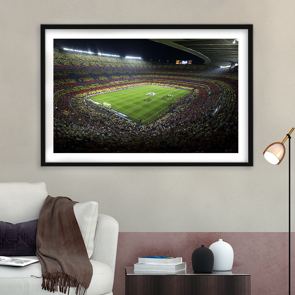 Barcelona Catalonia Football Stadium, Stadium Canvas, Sport Art, Gift for him, White Border Framed Art Print Wall Decor