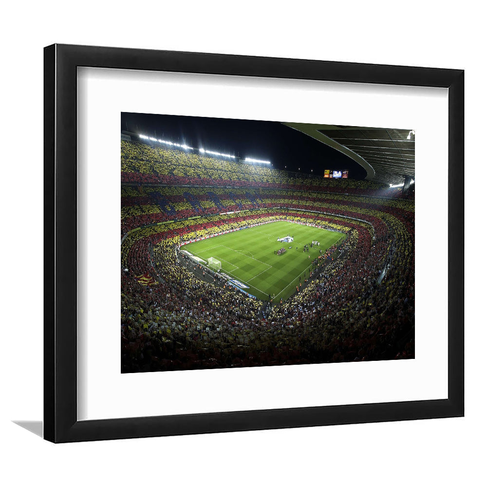 Barcelona Catalonia Football Stadium, Stadium Canvas, Sport Art, Gift for him, White Border Framed Art Print Wall Decor
