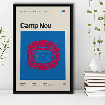 Barcelona Stadium Print, Camp Nou Stadium Football Print, Man Cave Gift, Floating Framed Canvas Print Wall Art