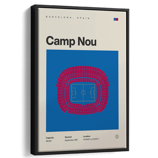 Barcelona Stadium Print, Camp Nou Stadium Football Print, Man Cave Gift, Floating Framed Canvas Print Wall Art