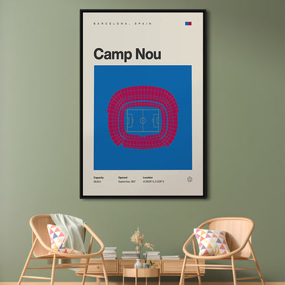 Barcelona Stadium Print, Camp Nou Stadium Football Print, Man Cave Gift, Floating Framed Canvas Print Wall Art