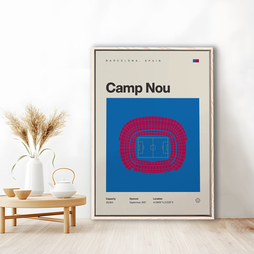 Barcelona Stadium Print, Camp Nou Stadium Football Print, Man Cave Gift, Floating Framed Canvas Print Wall Art