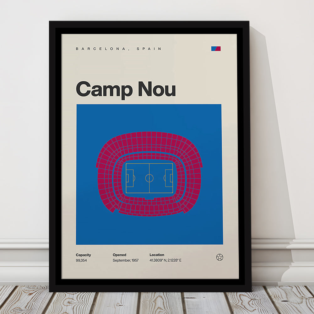 Barcelona Stadium Print, Camp Nou Stadium Football Print, Man Cave Gift, Floating Framed Canvas Print Wall Art