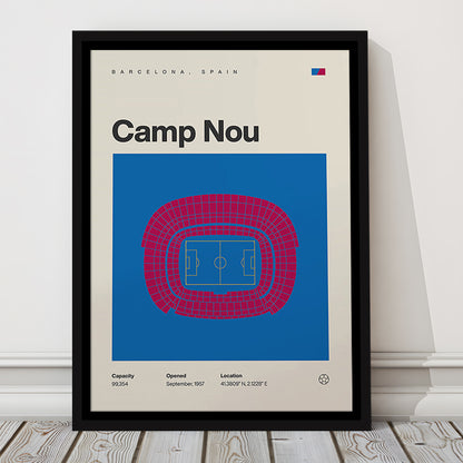 Barcelona Stadium Print, Camp Nou Stadium Football Print, Man Cave Gift, Floating Framed Canvas Print Wall Art