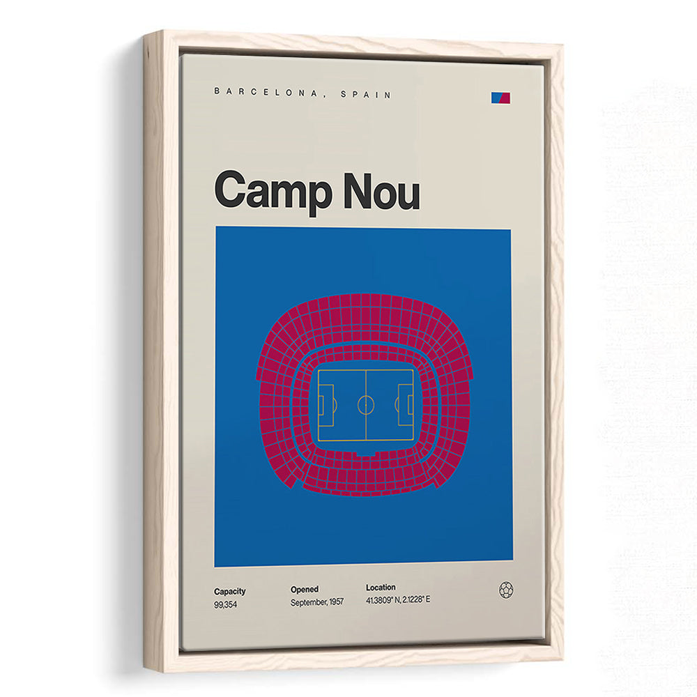 Barcelona Stadium Print, Camp Nou Stadium Football Print, Man Cave Gift, Floating Framed Canvas Print Wall Art