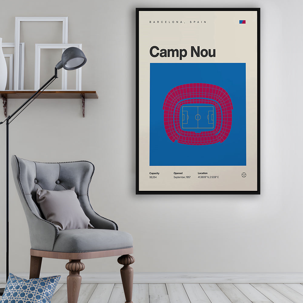 Barcelona Stadium Print, Camp Nou Stadium Football Print, Man Cave Gift, Floating Framed Canvas Print Wall Art
