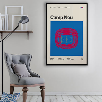Barcelona Stadium Print, Camp Nou Stadium Football Print, Man Cave Gift, Floating Framed Canvas Print Wall Art
