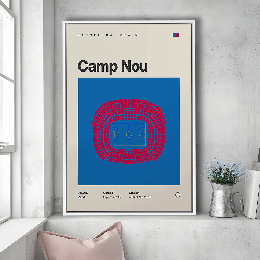Barcelona Stadium Print, Camp Nou Stadium Football Print, Man Cave Gift, Floating Framed Canvas Print Wall Art