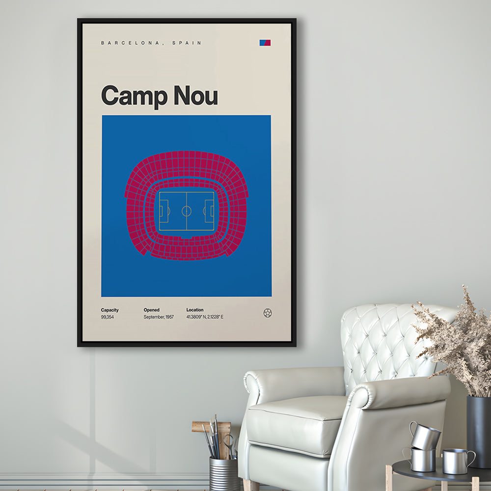 Barcelona Stadium Print, Camp Nou Stadium Football Print, Man Cave Gift, Floating Framed Canvas Print Wall Art