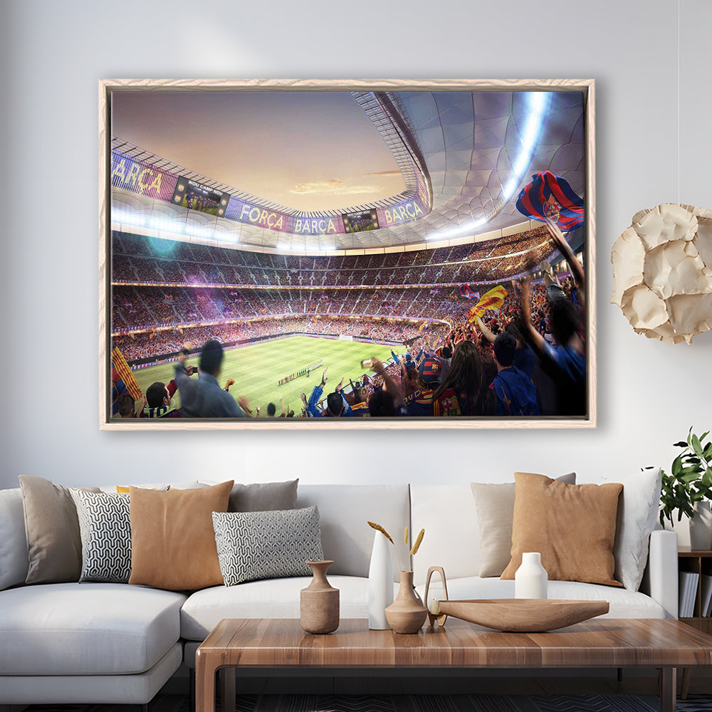 Barcelona Stadium, Stadium Canvas, Sport Art, Framed Canvas Print Wall Art, Floating Frame