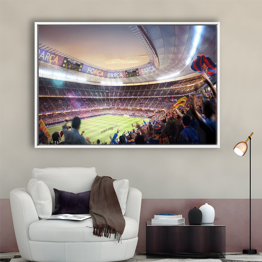 Barcelona Stadium, Stadium Canvas, Sport Art, Framed Canvas Print Wall Art, Floating Frame