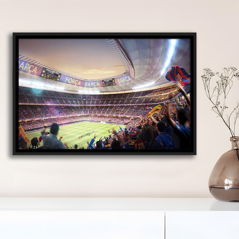 Barcelona Stadium, Stadium Canvas, Sport Art, Framed Canvas Print Wall Art, Floating Frame