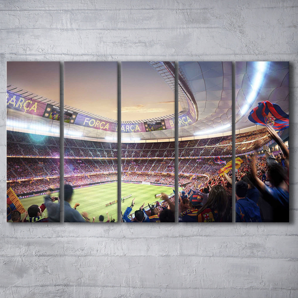 Barcelona Stadium, Stadium Canvas, Sport Art, 5 Panel B, Extra Large Canvas, Canvas Print Wall Art
