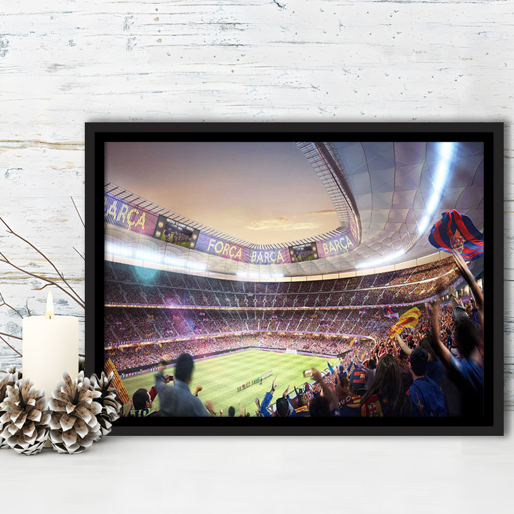 Barcelona Stadium, Stadium Canvas, Sport Art, Framed Canvas Print Wall Art, Floating Frame