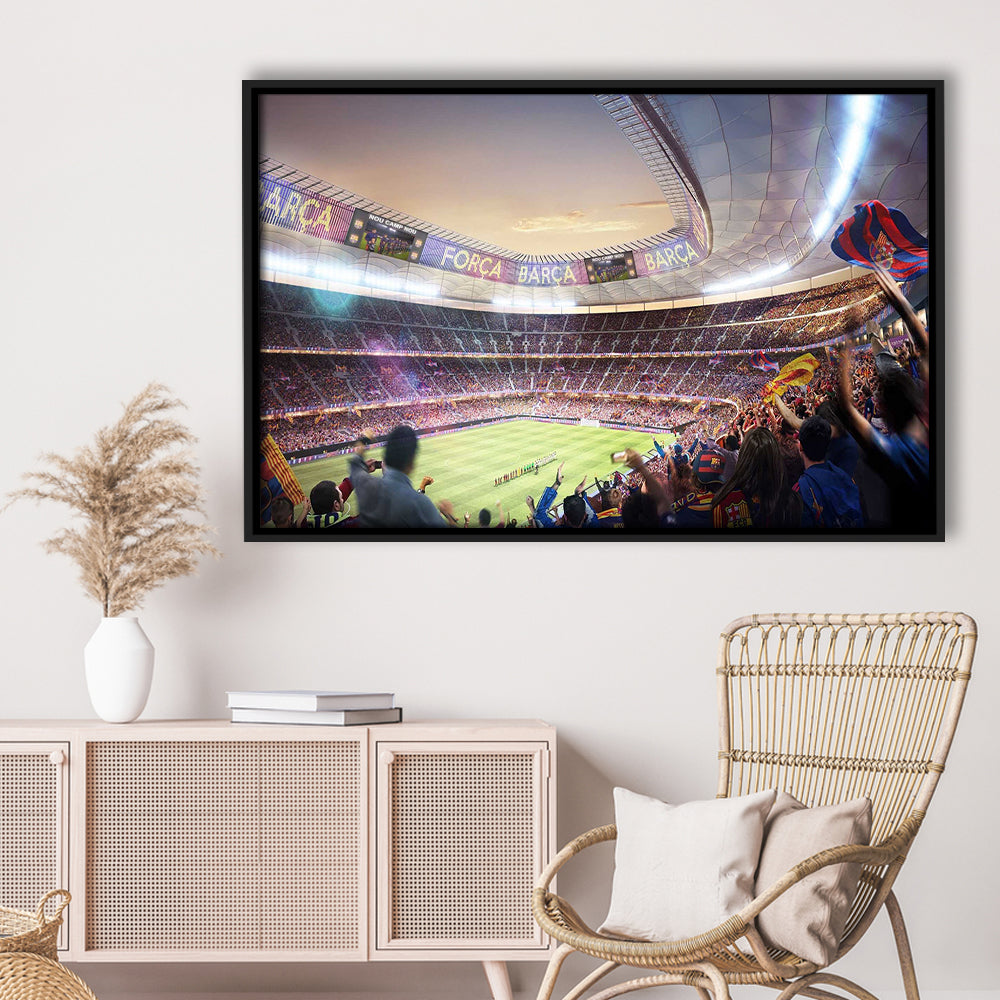 Barcelona Stadium, Stadium Canvas, Sport Art, Framed Canvas Print Wall Art, Floating Frame