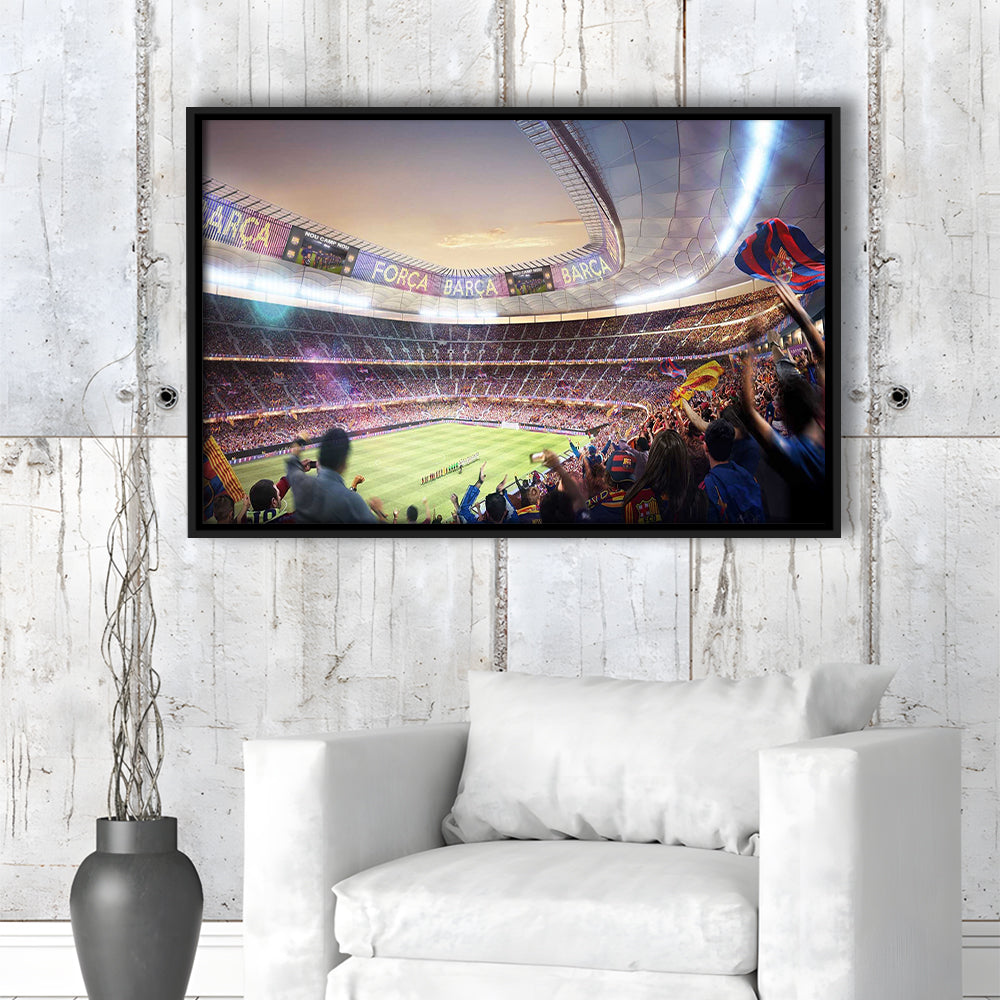 Barcelona Stadium, Stadium Canvas, Sport Art, Framed Canvas Print Wall Art, Floating Frame