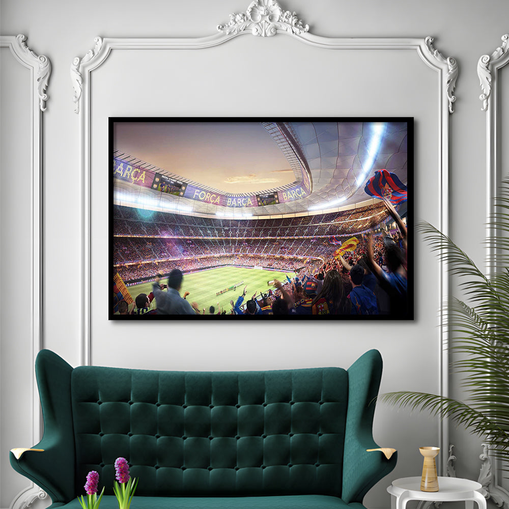 Barcelona Stadium, Stadium Canvas, Sport Art, Gift for him, Framed Art Print Wall Decor, Picture Framed