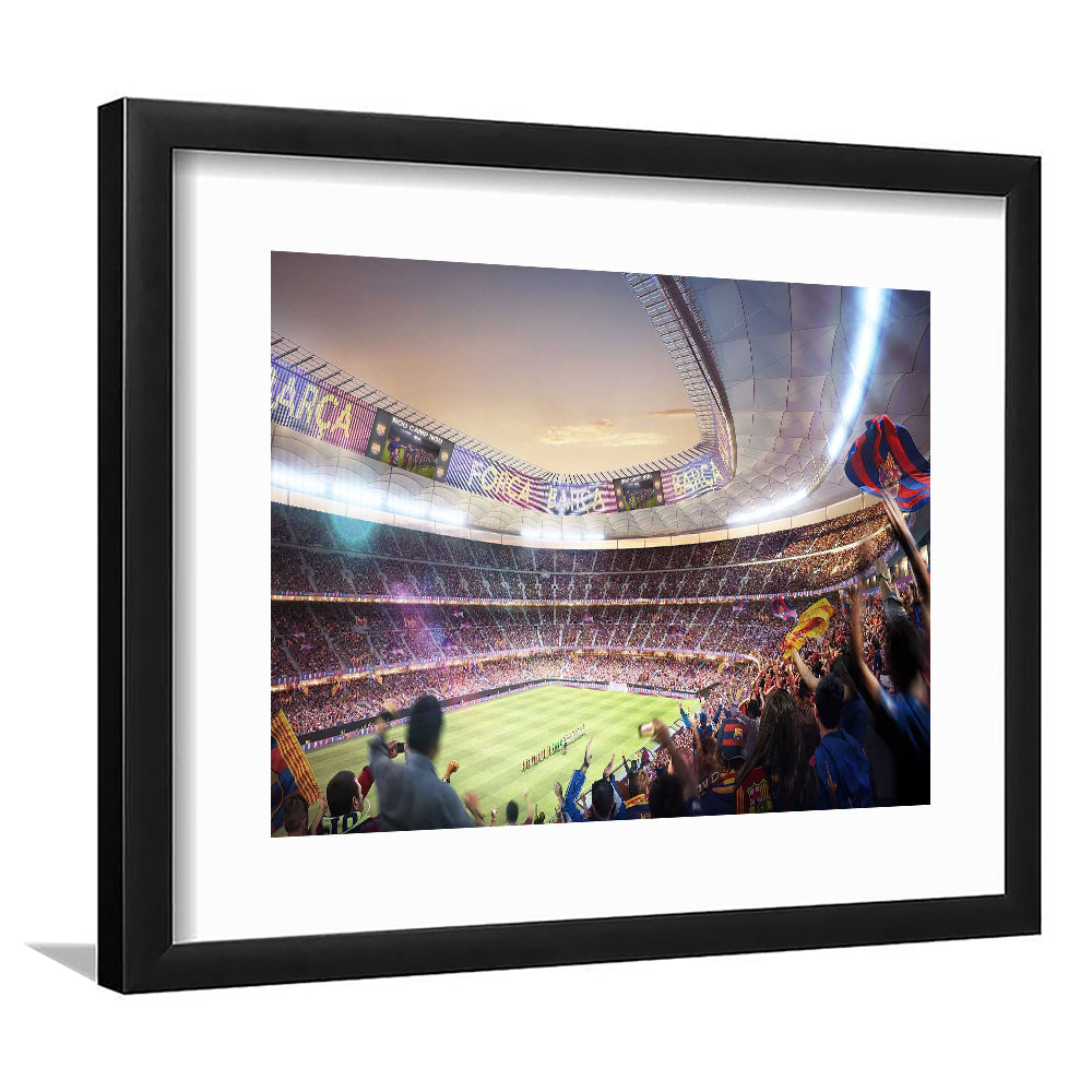 Barcelona Stadium, Stadium Canvas, Sport Art, Gift for him, White Border Framed Art Print Wall Decor