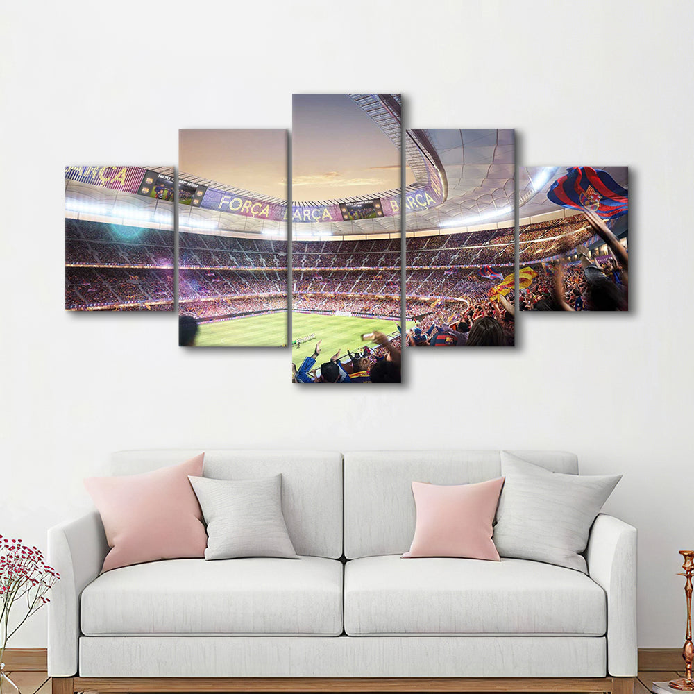 Barcelona Stadium, Stadium Canvas, Sport Art, Gift for him, 5 Panel, Large Canvas, Canvas Print Wall Art
