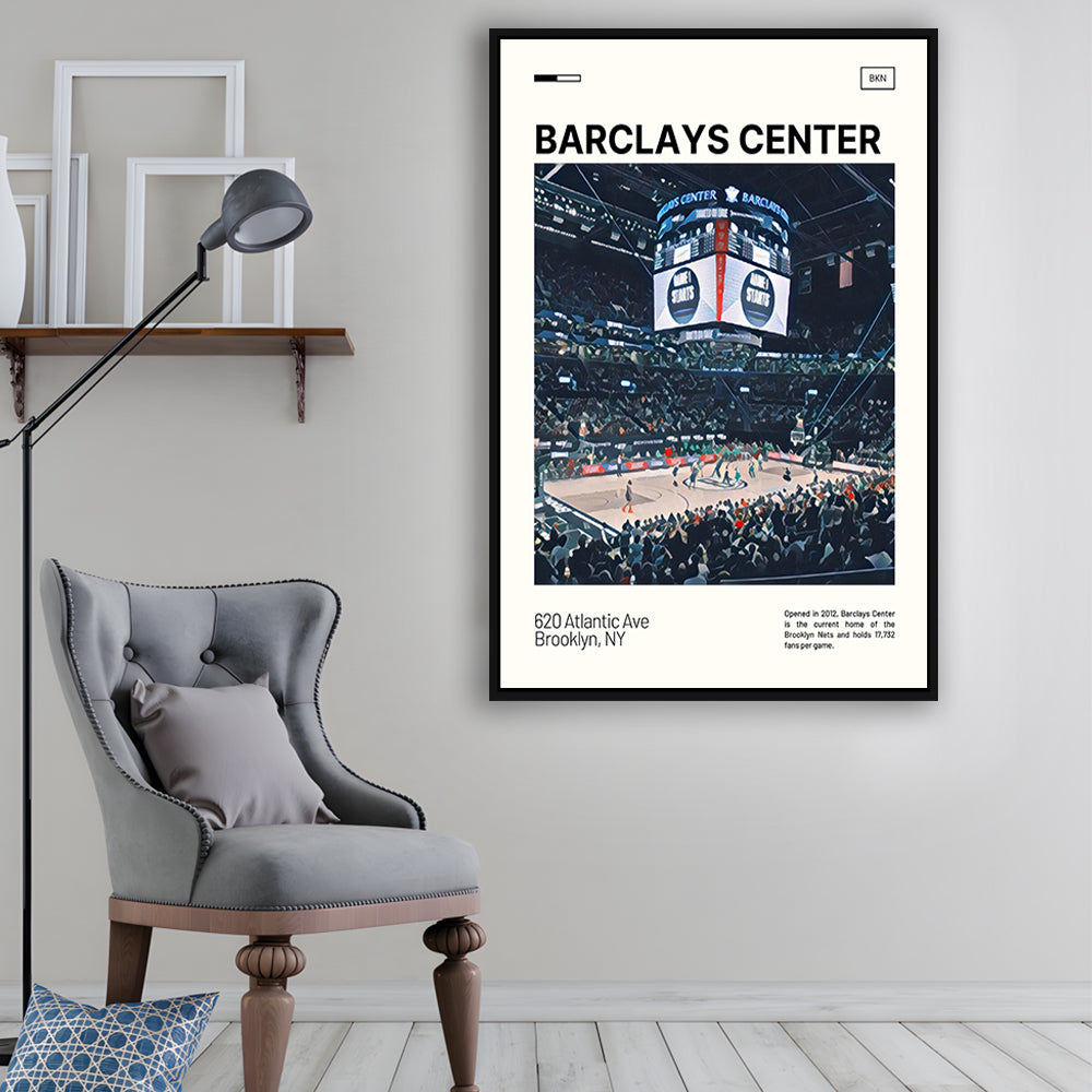 Barclays Center Print, Brooklyn Nets Stadium Canvas Art, Man Cave Gift, Floating Framed Canvas Print Wall Art